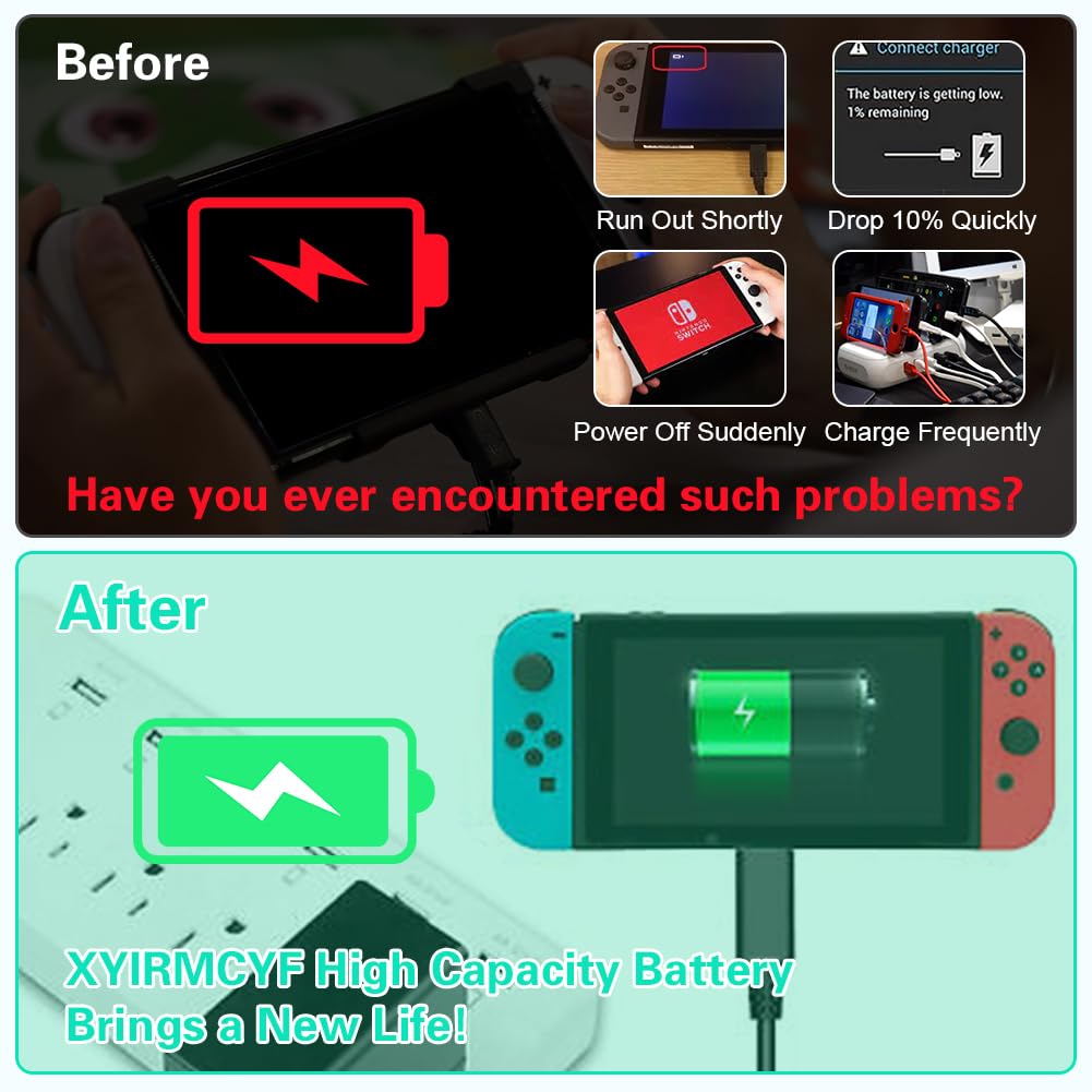 XYIRMCYF 11000mAh HAC-003 Battery Replacement for Nintendo Switch HAC-001 (2017) – New Upgrade, Long Cycle Life, with Repair Kits