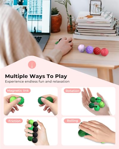 XYOFUN 8-Pack Silicone Magnetic Fidget Balls – Pink Stress Relief Sensory Toys for Adults