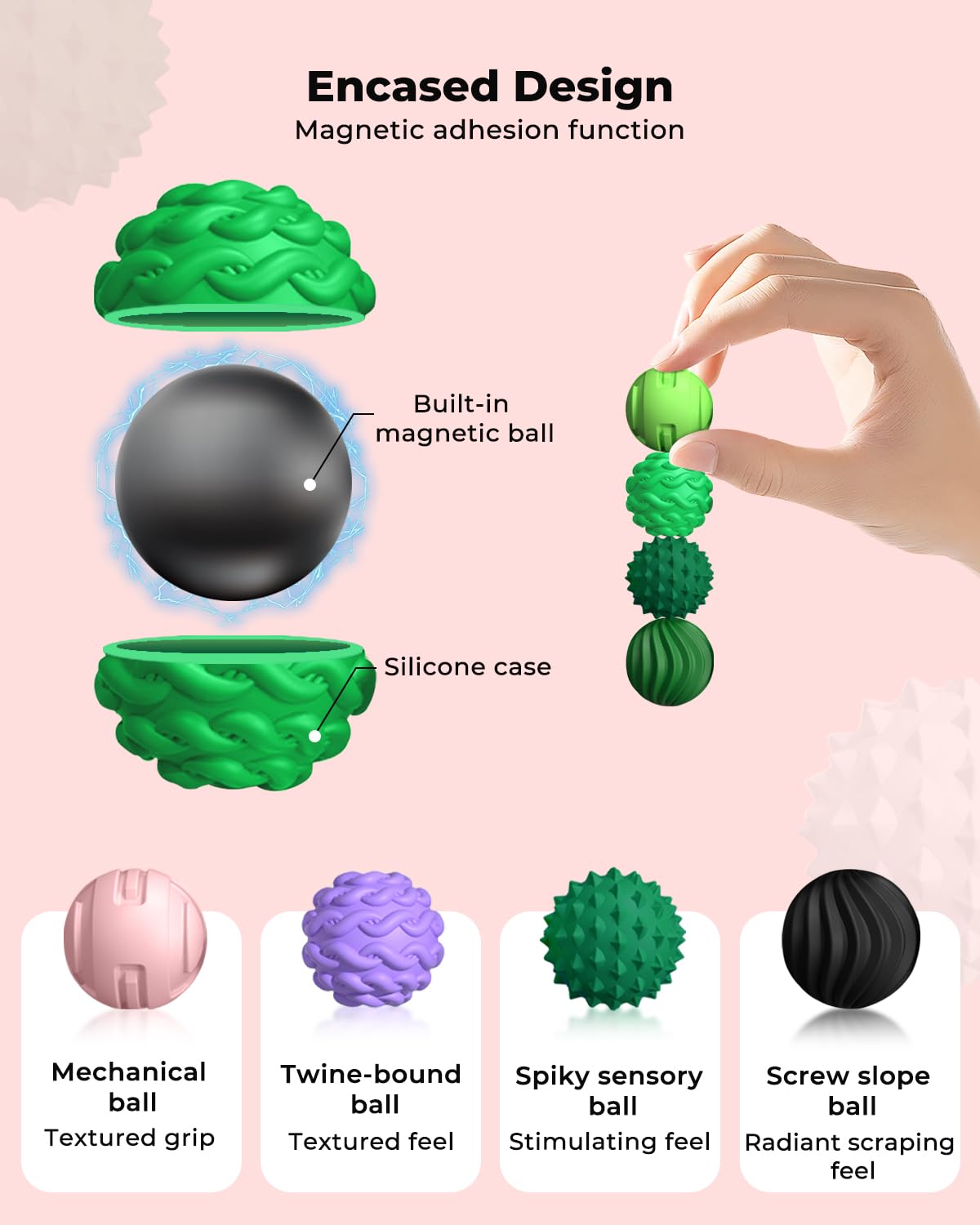 XYOFUN 8-Pack Silicone Magnetic Fidget Balls – Pink Stress Relief Sensory Toys for Adults