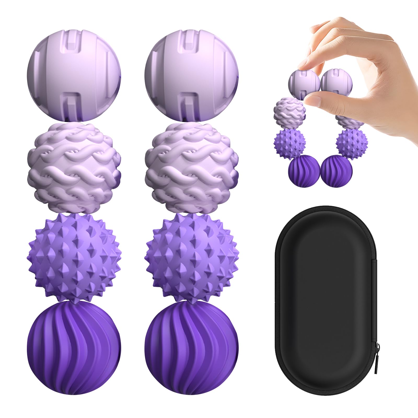 XYOFUN 8-Pack Silicone Magnetic Fidget Balls – Violet, Textured Stress Relief Toys for Office & Home