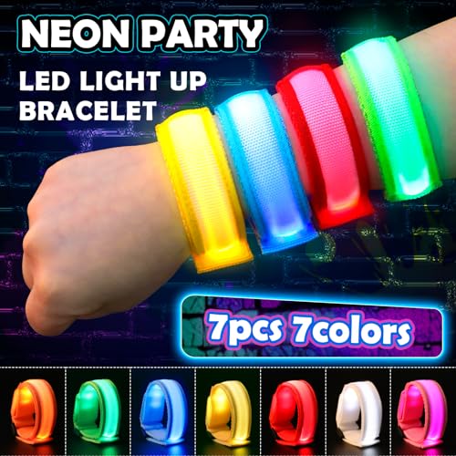 YADIYA 7 Color LED Glow Bracelets – Adjustable Nylon Light Up Party Favors for Kids and Adults