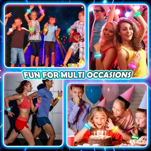 YADIYA 7 Color LED Glow Bracelets – Adjustable Nylon Light Up Party Favors for Kids and Adults