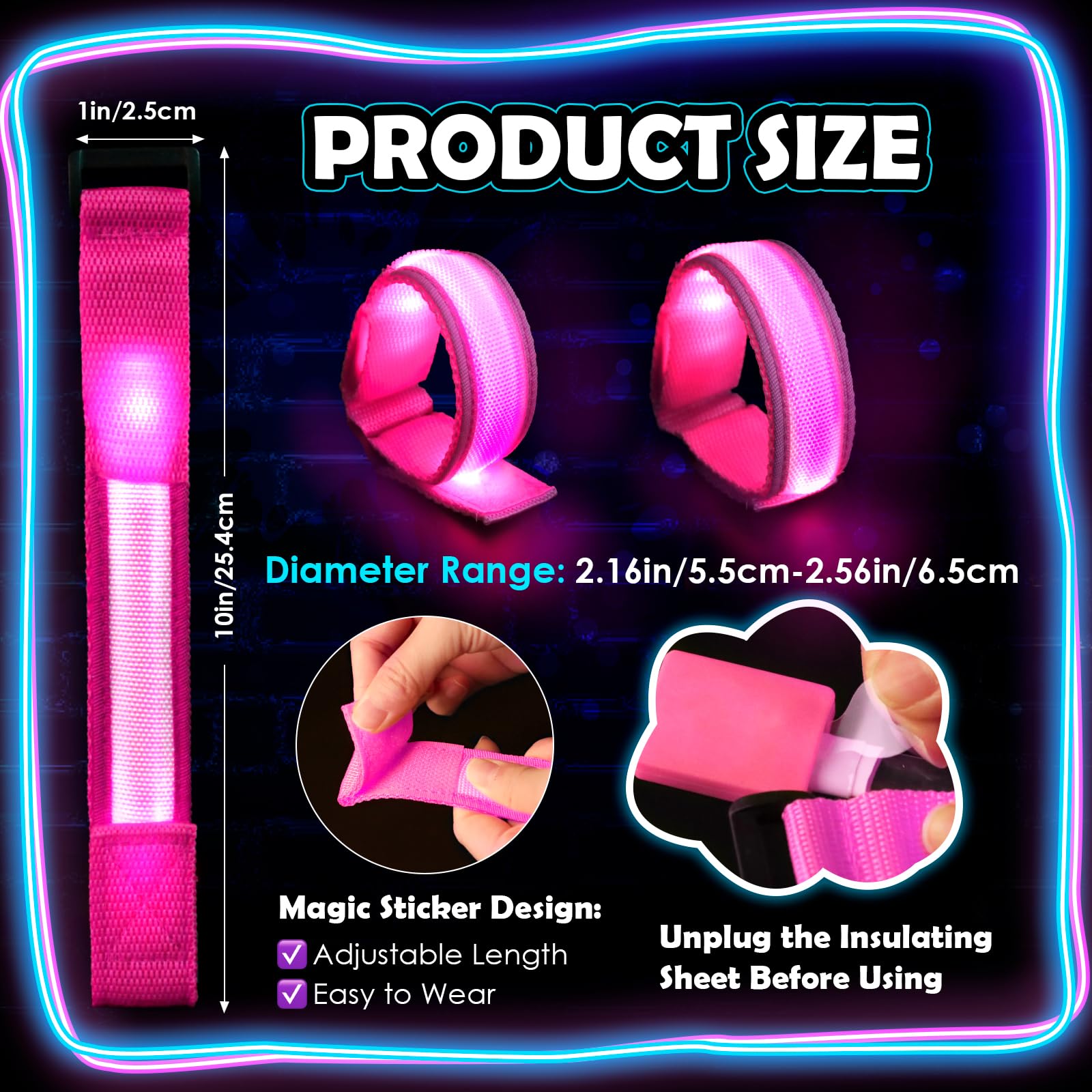 YADIYA 7 Color LED Glow Bracelets – Adjustable Nylon Light Up Party Favors for Kids and Adults