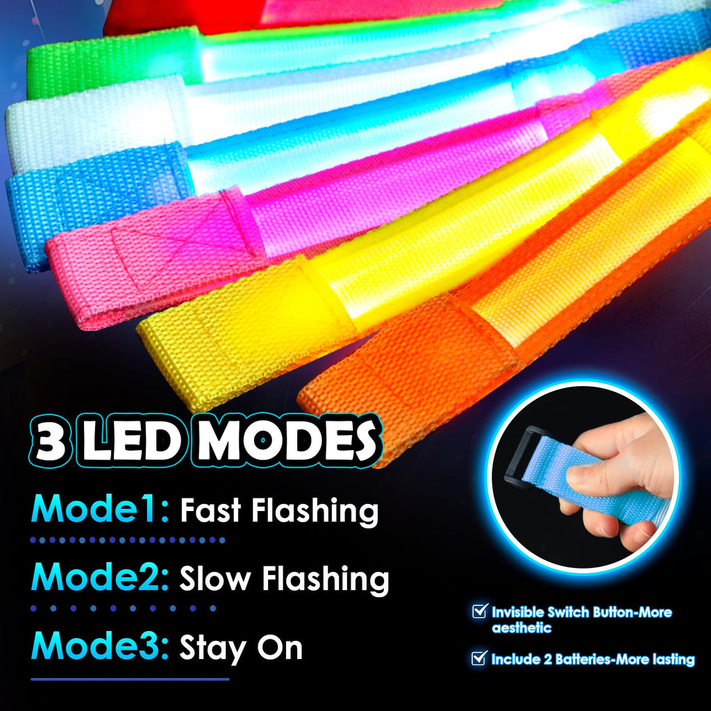 YADIYA 7 Color LED Glow Bracelets – Adjustable Nylon Light Up Party Favors for Kids and Adults