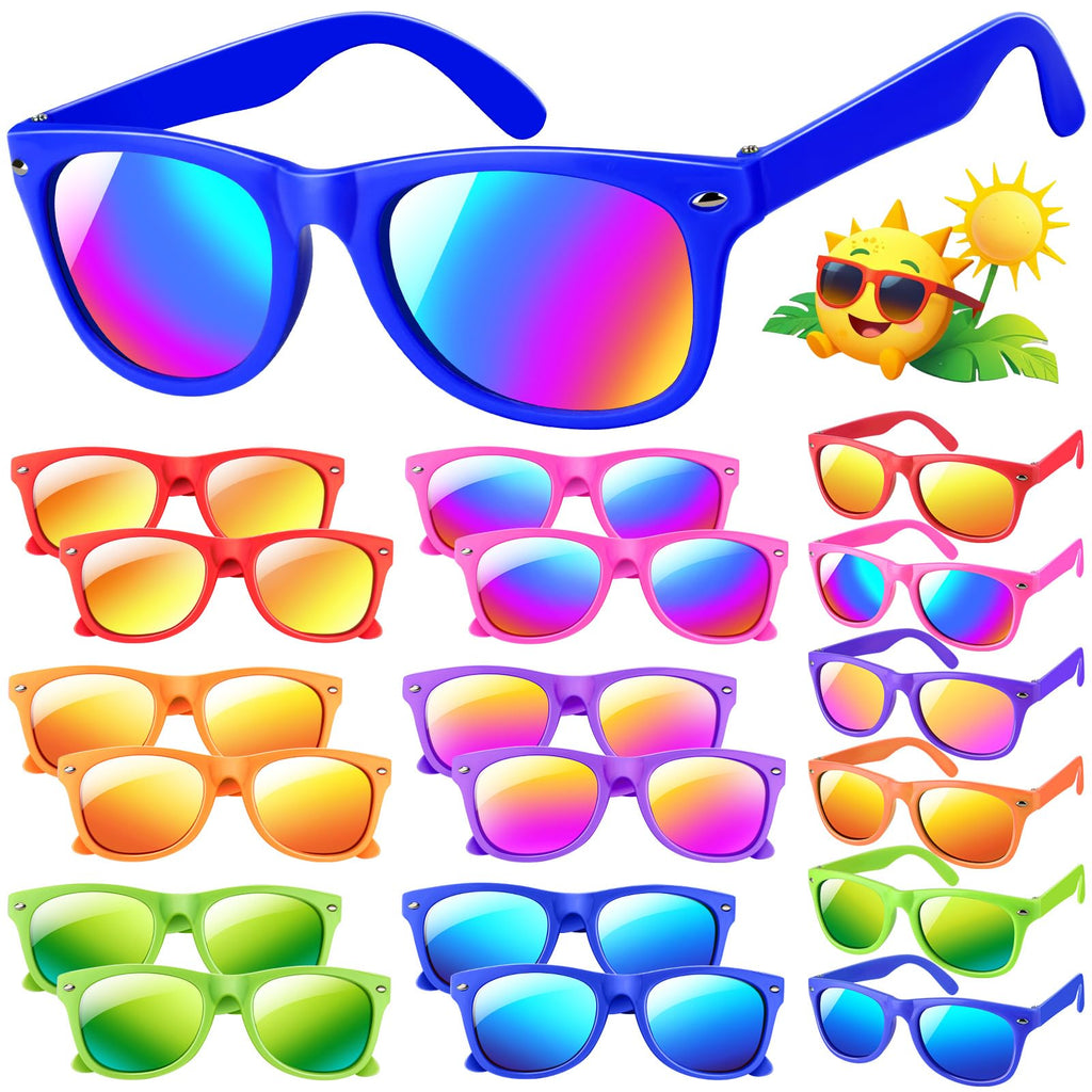 YADIYA Kids Sunglasses Bulk 12 Pack: Neon Retro Horn Rimmed UV 400 Protection