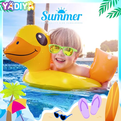YADIYA Kids Sunglasses Bulk 12 Pack: Neon Retro Horn Rimmed UV 400 Protection