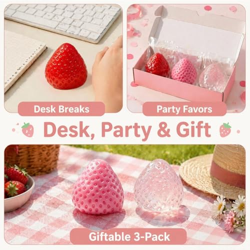 Yajouwin Strawberry Squishy Toys – 3-Pack Scented Kawaii Fidgets for Stress Relief