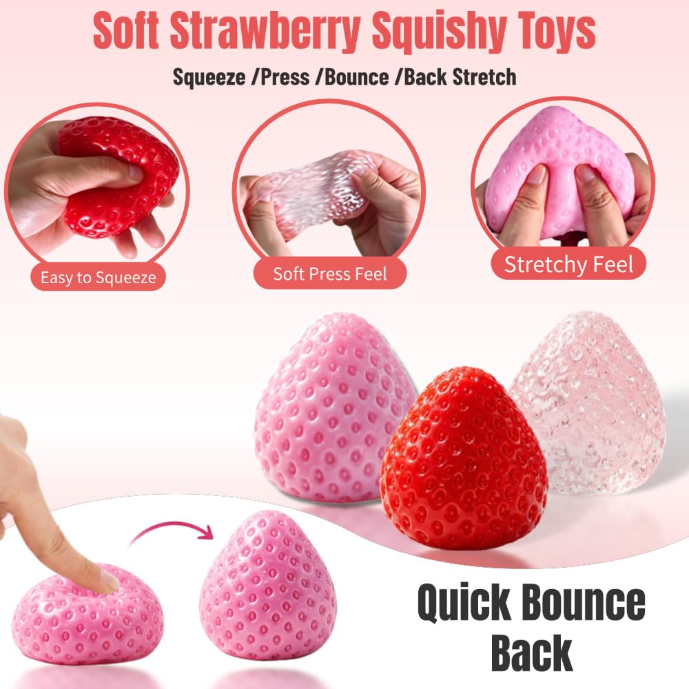 Yajouwin Strawberry Squishy Toys – 3-Pack Scented Kawaii Fidgets for Stress Relief