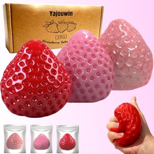 Yajouwin Strawberry Squishy Toys – 3-Pack Scented Kawaii Fidgets for Stress Relief