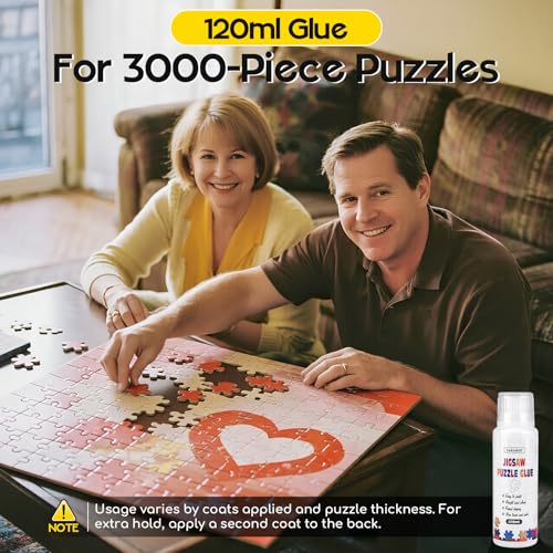 YAKAMOZ Jigsaw Puzzle Glue 120ml – Clear Water-Based Fast-Drying Adhesive with Sponge Applicator for 1000/1500/3000 Piece Puzzles