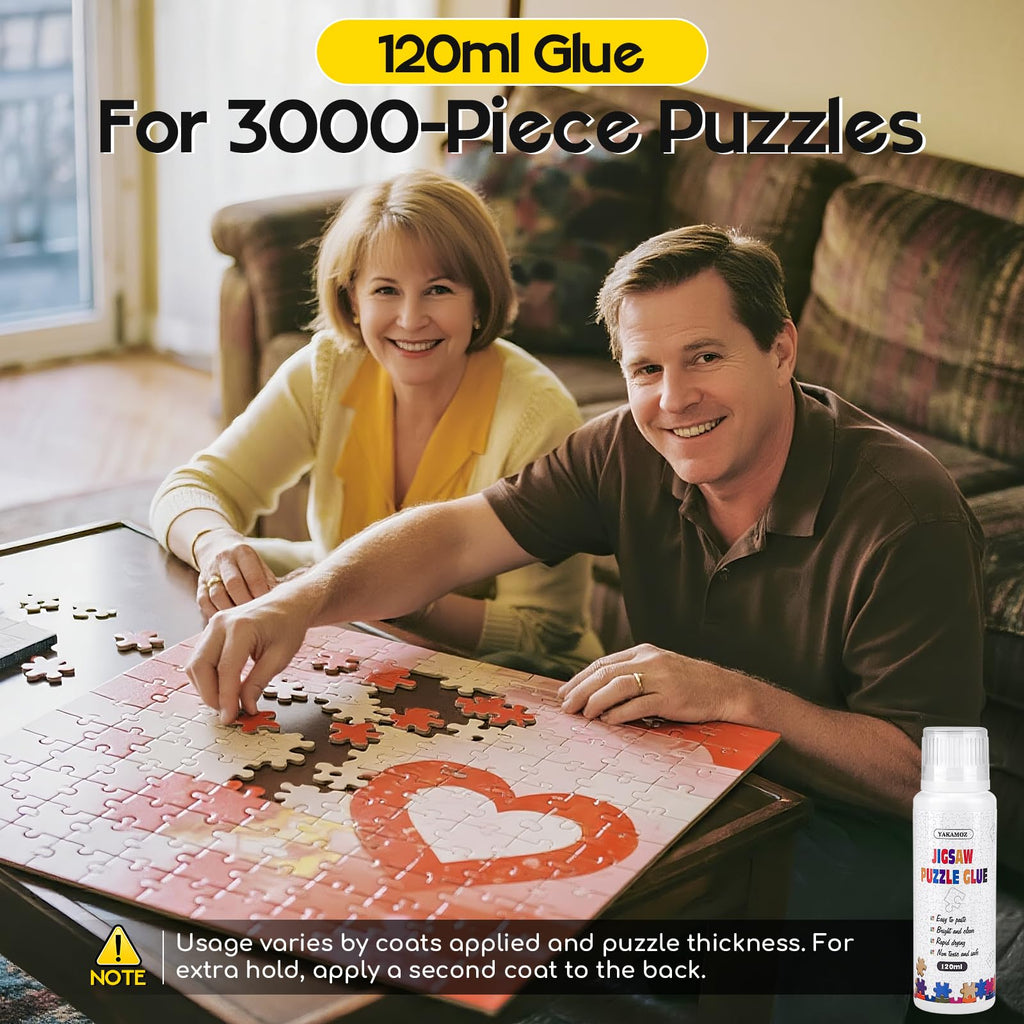YAKAMOZ Jigsaw Puzzle Glue 120ml – Clear Water-Based Fast-Drying Adhesive with Sponge Applicator for 1000/1500/3000 Piece Puzzles
