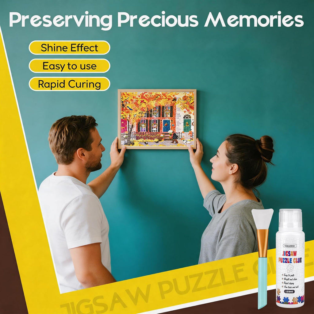 YAKAMOZ Jigsaw Puzzle Glue 120ml – Clear Water-Based Fast-Drying Adhesive with Sponge Applicator for 1000/1500/3000 Piece Puzzles