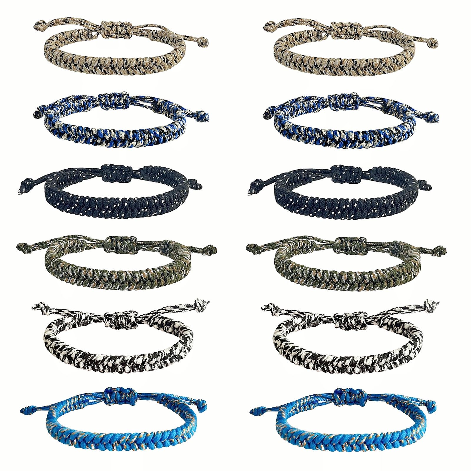 YANMIN 12 Pack Braided Friendship Bracelets – Adjustable Paracord Cord Bracelets for Teen Boys, Easter Basket Fillers, Birthday Party Favors