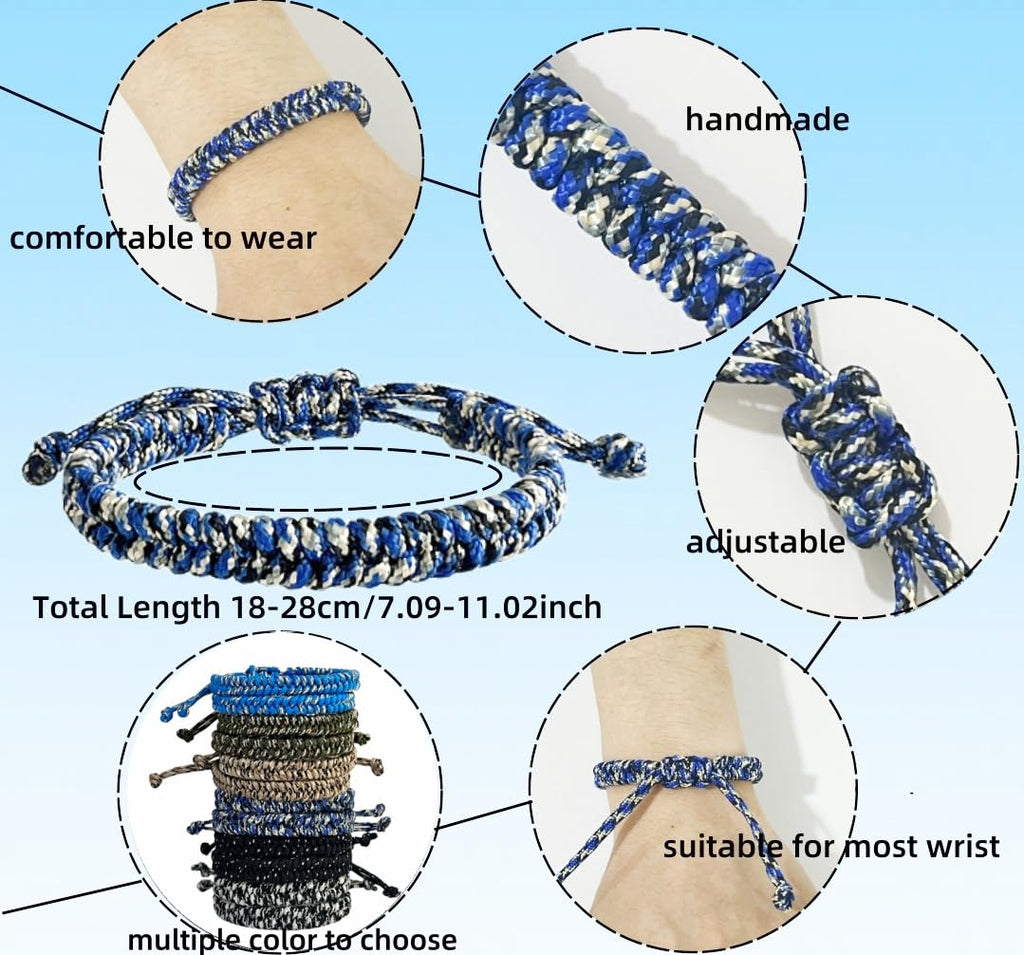 YANMIN 12 Pack Braided Friendship Bracelets – Adjustable Paracord Cord Bracelets for Teen Boys, Easter Basket Fillers, Birthday Party Favors