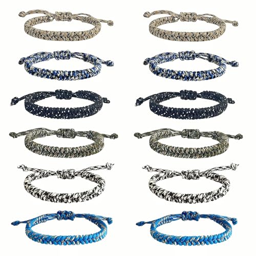 YANMIN 12 Pack Braided Friendship Bracelets – Adjustable Paracord Cord Bracelets for Teen Boys, Easter Basket Fillers, Birthday Party Favors
