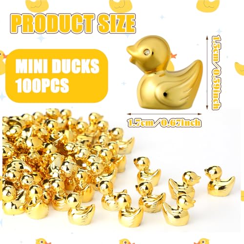 Yaocom 150-Pack Mini Golden Duck Figurines - Gold Plated Metal Statues for DIY Crafts, Garden Decor, Cake Toppers, Party Favors
