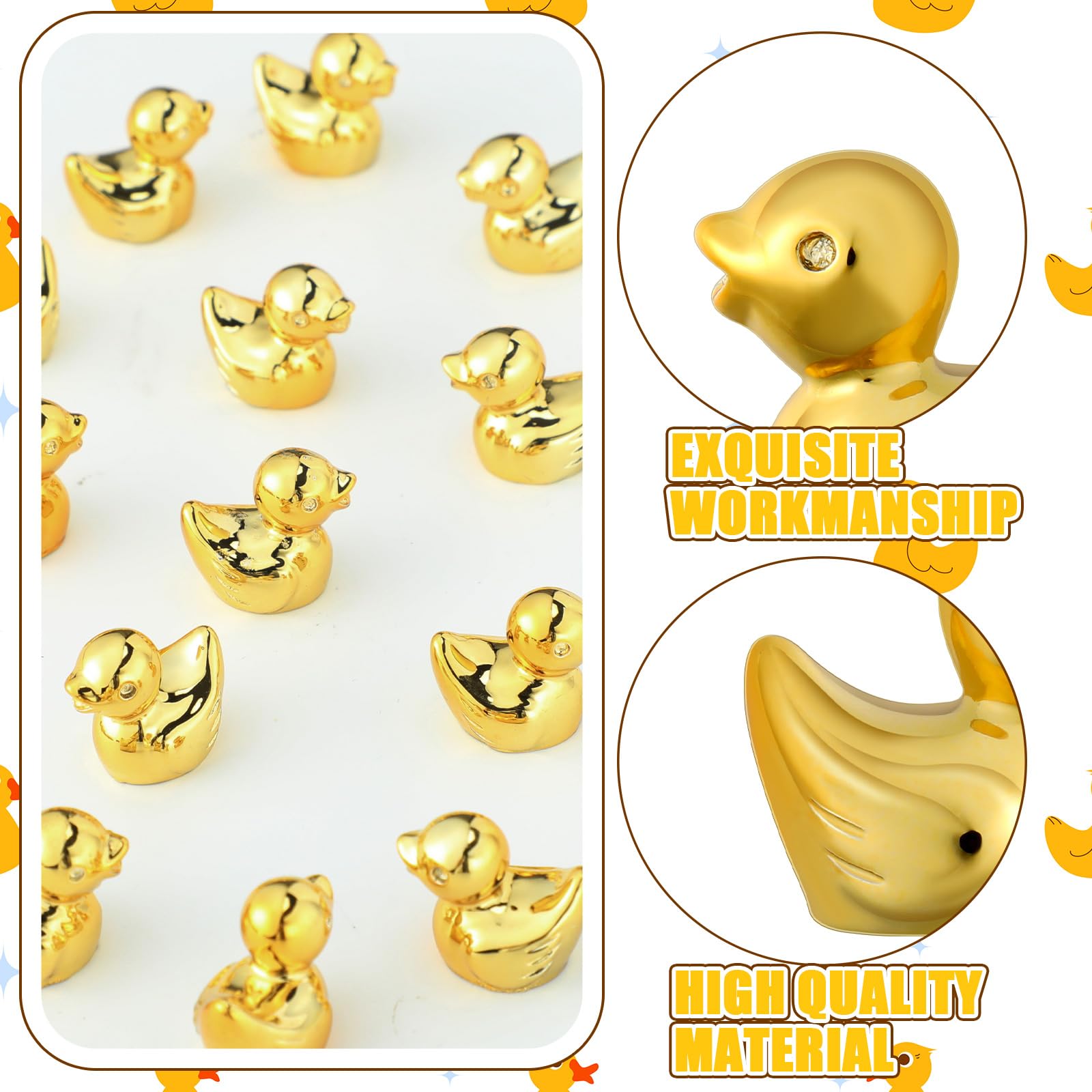 Yaocom 150-Pack Mini Golden Duck Figurines - Gold Plated Metal Statues for DIY Crafts, Garden Decor, Cake Toppers, Party Favors