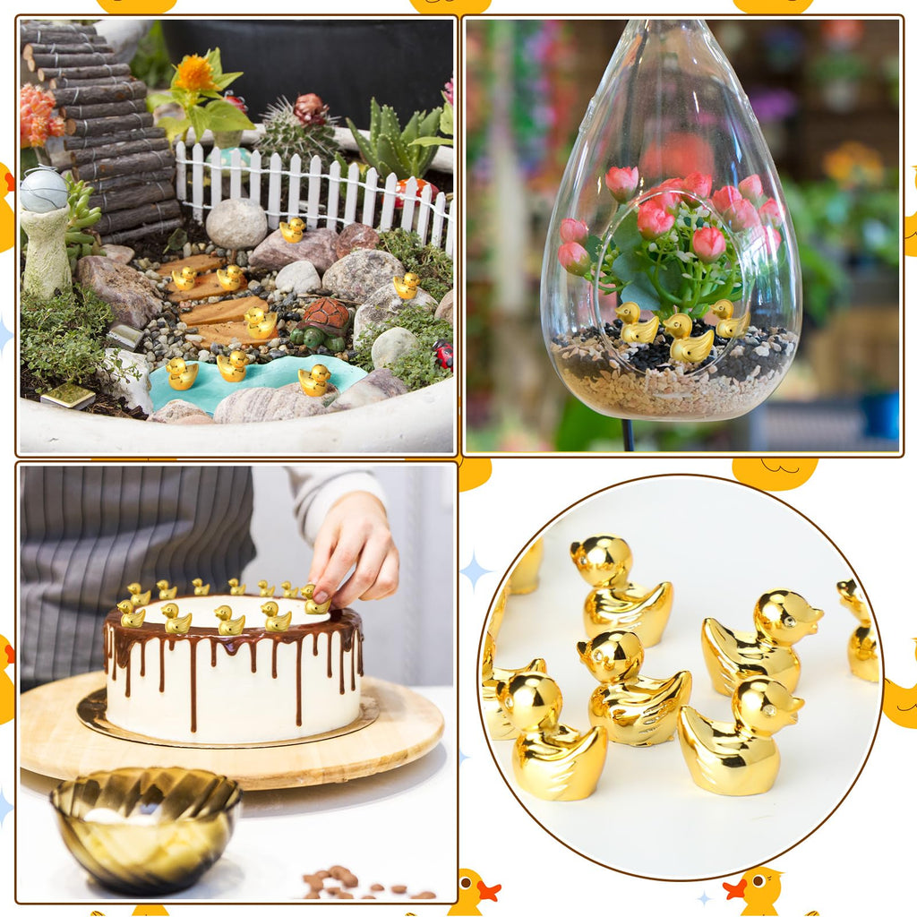 Yaocom 150-Pack Mini Golden Duck Figurines - Gold Plated Metal Statues for DIY Crafts, Garden Decor, Cake Toppers, Party Favors