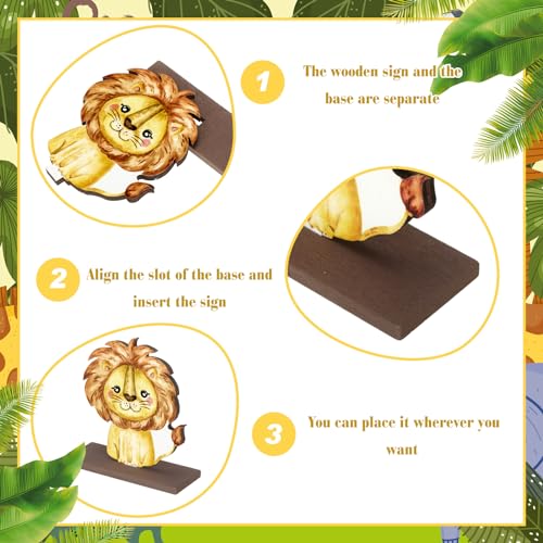 Yaomiao 12-Piece Wooden Safari Animal Table Centerpieces – Jungle Theme Cutouts for Baby Showers & Birthday Parties