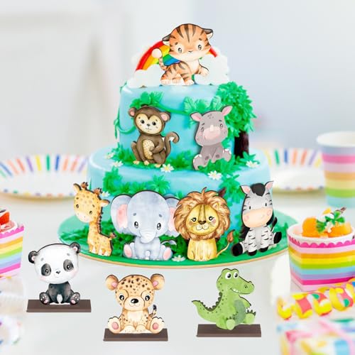 Yaomiao 12-Piece Wooden Safari Animal Table Centerpieces – Jungle Theme Cutouts for Baby Showers & Birthday Parties