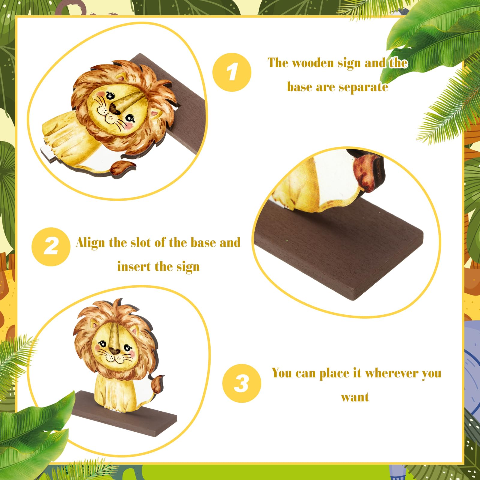 Yaomiao 12-Piece Wooden Safari Animal Table Centerpieces – Jungle Theme Cutouts for Baby Showers & Birthday Parties