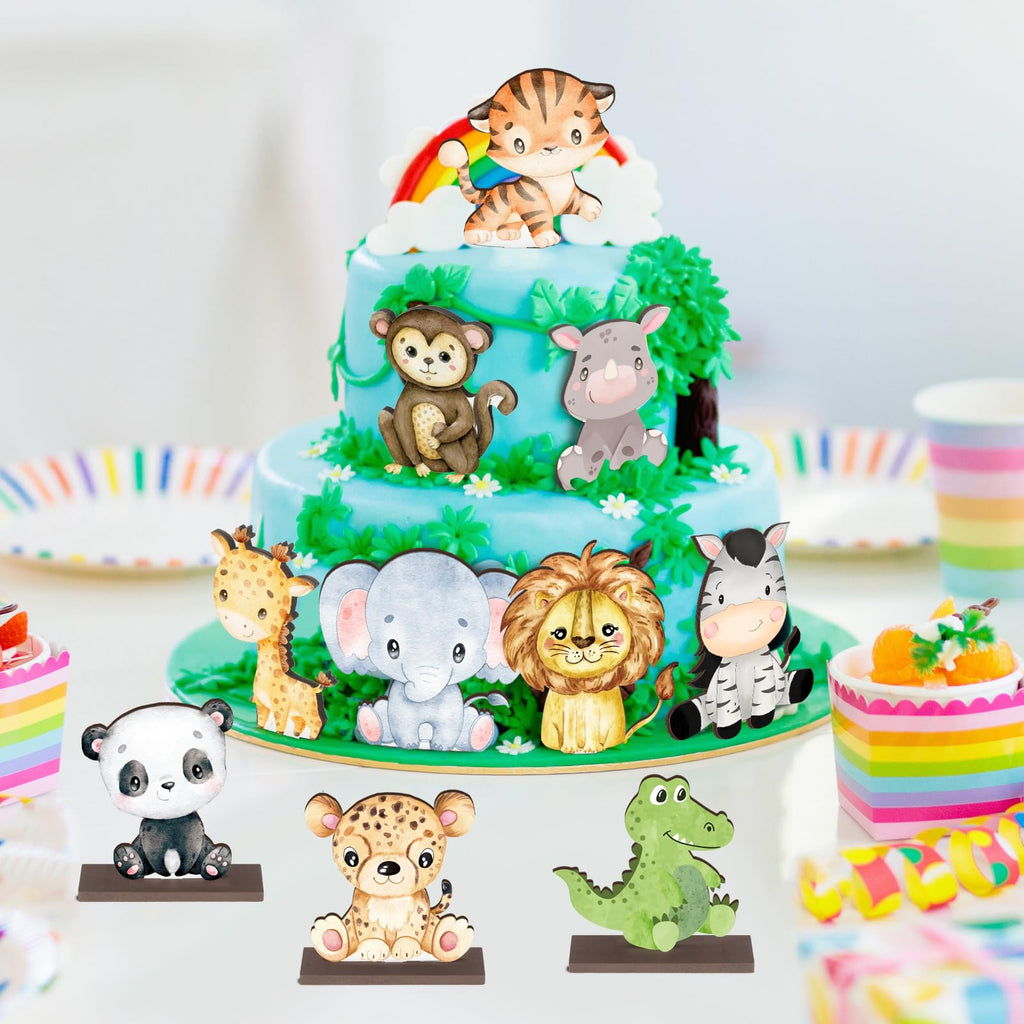Yaomiao 12-Piece Wooden Safari Animal Table Centerpieces – Jungle Theme Cutouts for Baby Showers & Birthday Parties