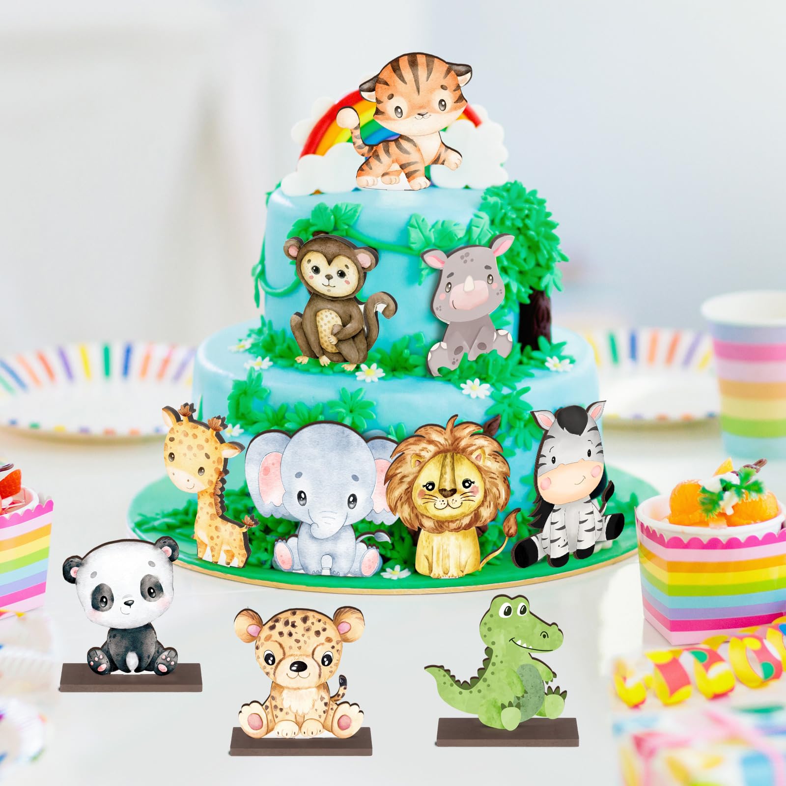 Yaomiao 12-Piece Wooden Safari Animal Table Centerpieces – Jungle Theme Cutouts for Baby Showers & Birthday Parties