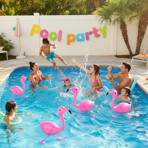 Yaomiao 6-Pack Inflatable Pink Flamingos (22 inch) for Pool Party Decorations, Luau, Bachelorette, Tropical Summer Fun