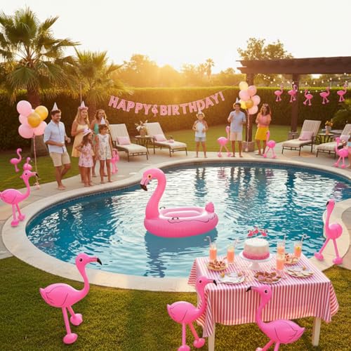 Yaomiao 6-Pack Inflatable Pink Flamingos (22 inch) for Pool Party Decorations, Luau, Bachelorette, Tropical Summer Fun