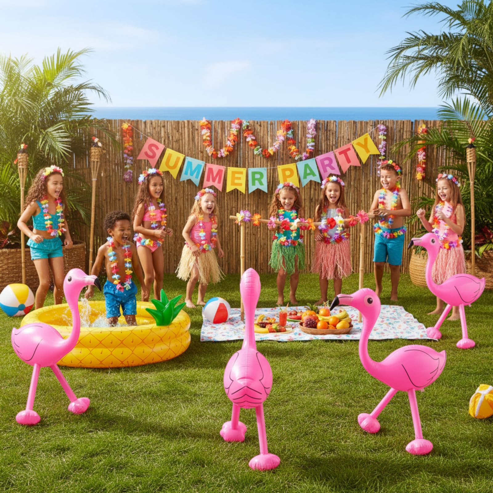 Yaomiao 6-Pack Inflatable Pink Flamingos (22 inch) for Pool Party Decorations, Luau, Bachelorette, Tropical Summer Fun