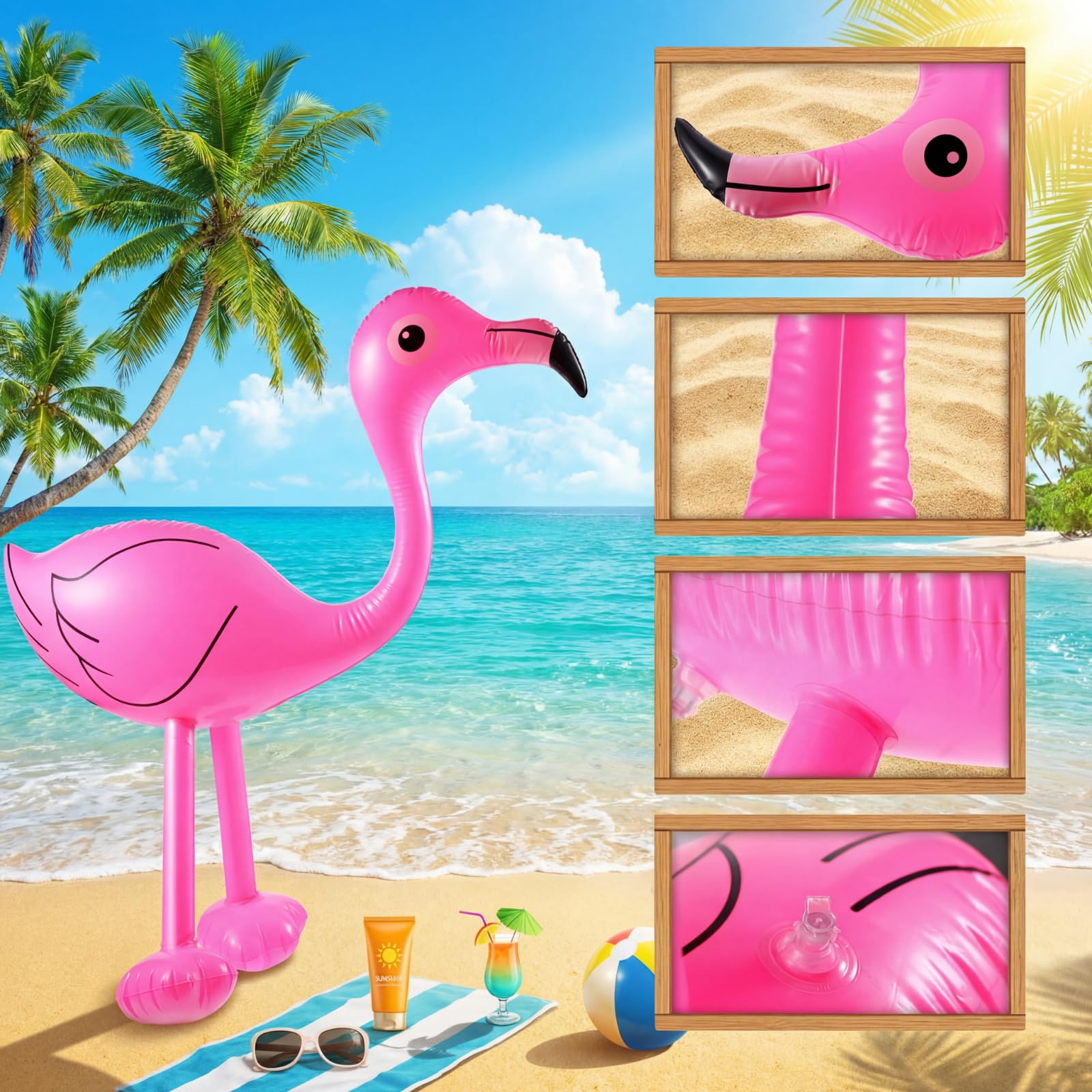Yaomiao 6-Pack Inflatable Pink Flamingos (22 inch) for Pool Party Decorations, Luau, Bachelorette, Tropical Summer Fun