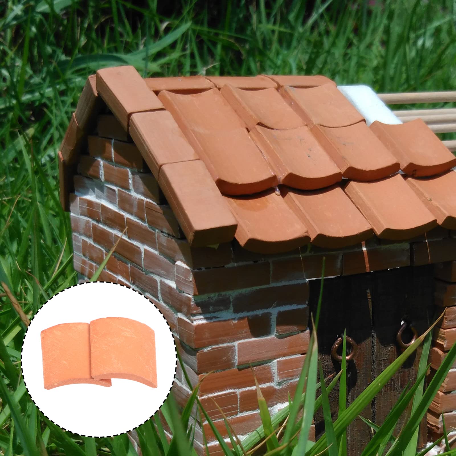 Yardwe 80-Piece Miniature Roof Tiles – 1:16 Scale Pottery Clay for Dollhouse, Diorama, and Model Building