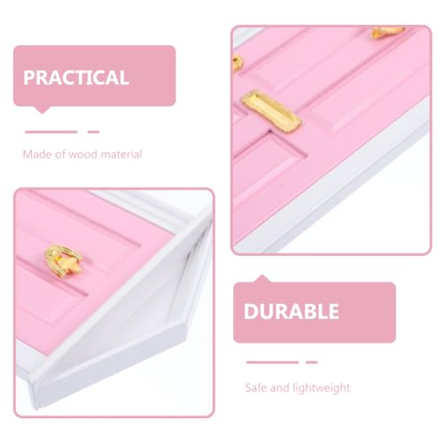 Yardwe Mini Wooden Fairy Door – Pink Hand-Painted 1:12 Scale Dollhouse Accessory with Key