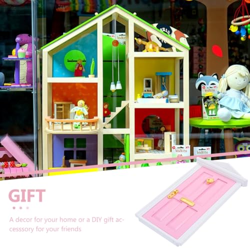 Yardwe Mini Wooden Fairy Door – Pink Hand-Painted 1:12 Scale Dollhouse Accessory with Key