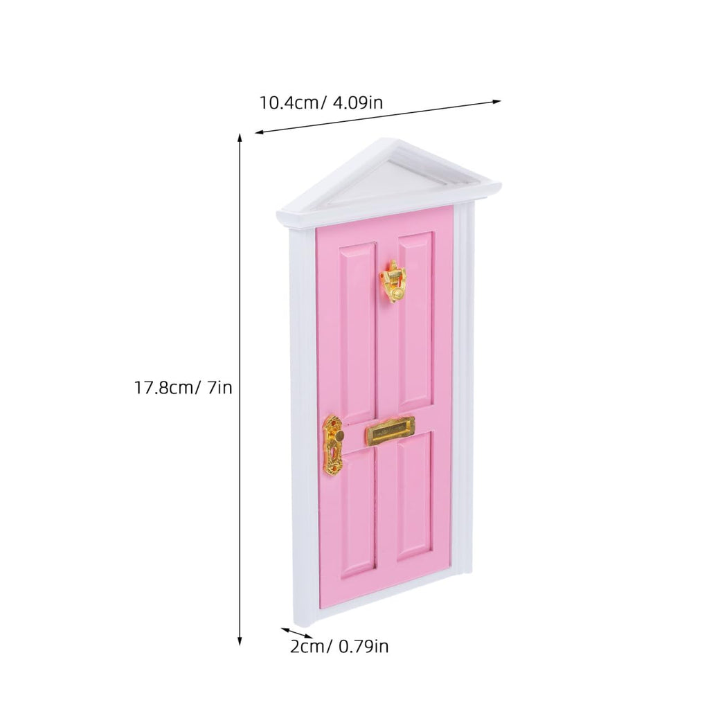 Yardwe Mini Wooden Fairy Door – Pink Hand-Painted 1:12 Scale Dollhouse Accessory with Key