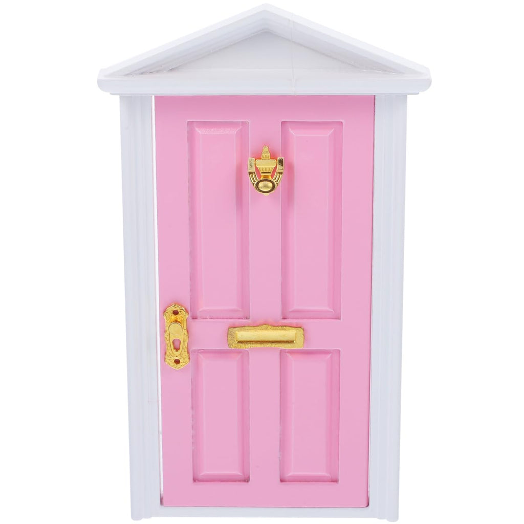 Yardwe Mini Wooden Fairy Door – Pink Hand-Painted 1:12 Scale Dollhouse Accessory with Key