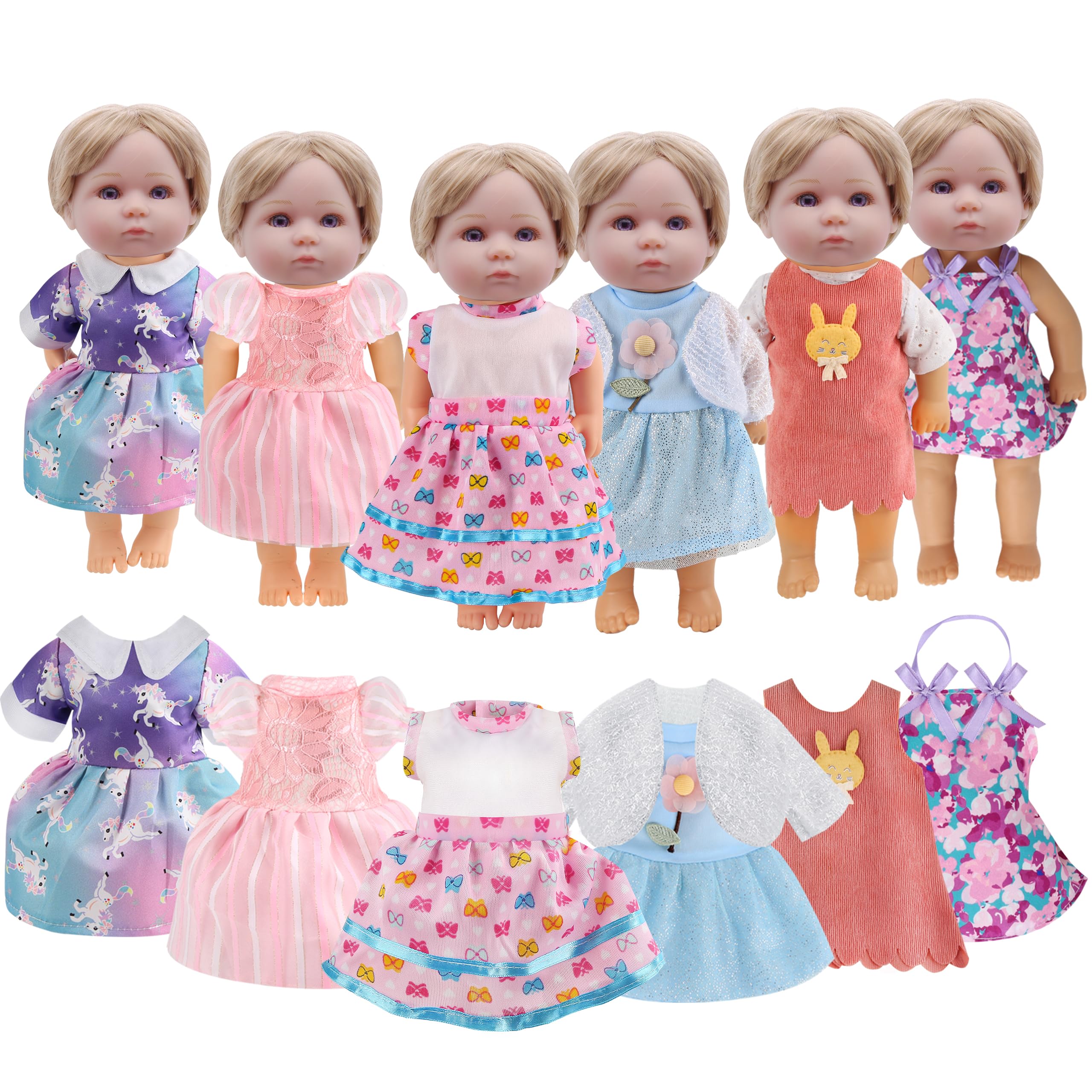 YAYYAY 6-Piece Doll Clothes Set for 10-12 Inch Dolls – Princess Outfits, Swimsuits & Gowns