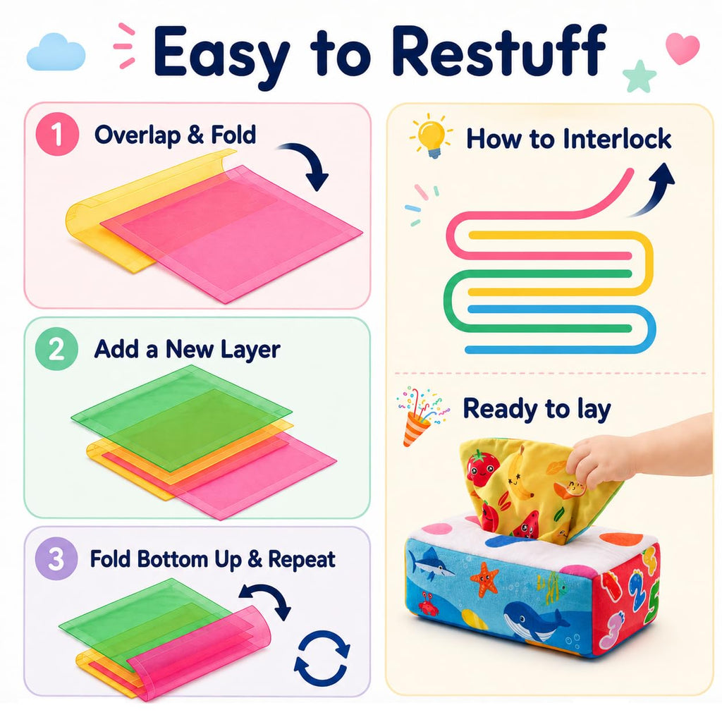 Yeeeasy Baby Tissue Box Toy - Montessori Sensory Toy for Infants 0-9 Months with Crinkle Textures and Letters