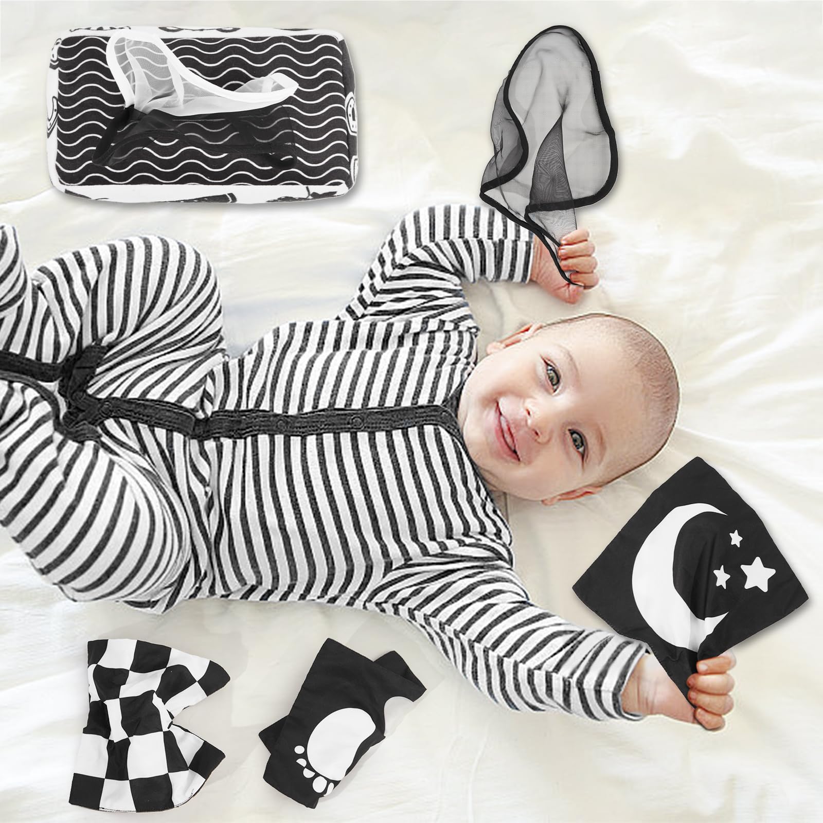Yeeeasy High Contrast Baby Tissue Box Toy for Newborns – Black and White Montessori Sensory Toy with Indestructible Tissues