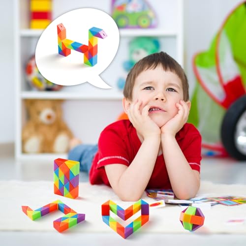 Yeetec Fidget Snake Cube - 30-Pack Rainbow Twist Puzzle Toy for Kids Party Favors, Christmas Stocking Stuffers, and Stress Relief