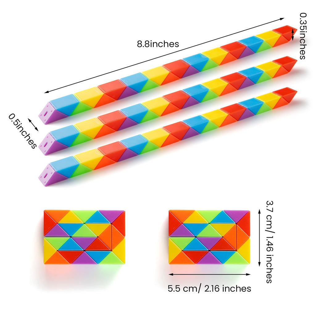 Yeetec Fidget Snake Cube - 30-Pack Rainbow Twist Puzzle Toy for Kids Party Favors, Christmas Stocking Stuffers, and Stress Relief