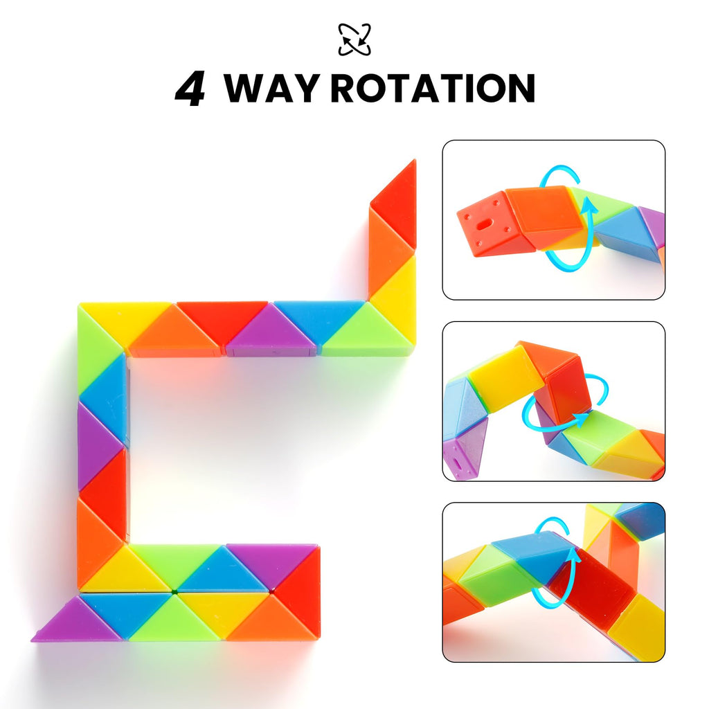 Yeetec Fidget Snake Cube - 30-Pack Rainbow Twist Puzzle Toy for Kids Party Favors, Christmas Stocking Stuffers, and Stress Relief