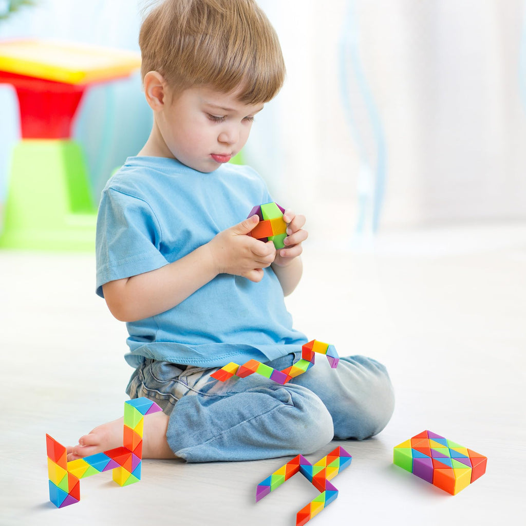 Yeetec Fidget Snake Cube - 30-Pack Rainbow Twist Puzzle Toy for Kids Party Favors, Christmas Stocking Stuffers, and Stress Relief