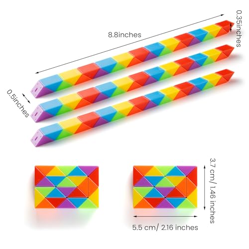 Yeetec Fidget Snake Cube - 30-Pack Rainbow Twist Puzzle Toy for Kids Party Favors, Christmas Stocking Stuffers, and Stress Relief