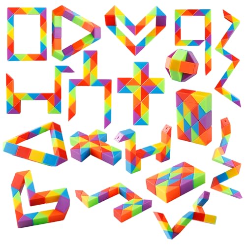 Yeetec Fidget Snake Cube 24-Pack - Rainbow Twist Puzzle Toy for Party Favors, Stress Relief, and Brain Teaser Fun