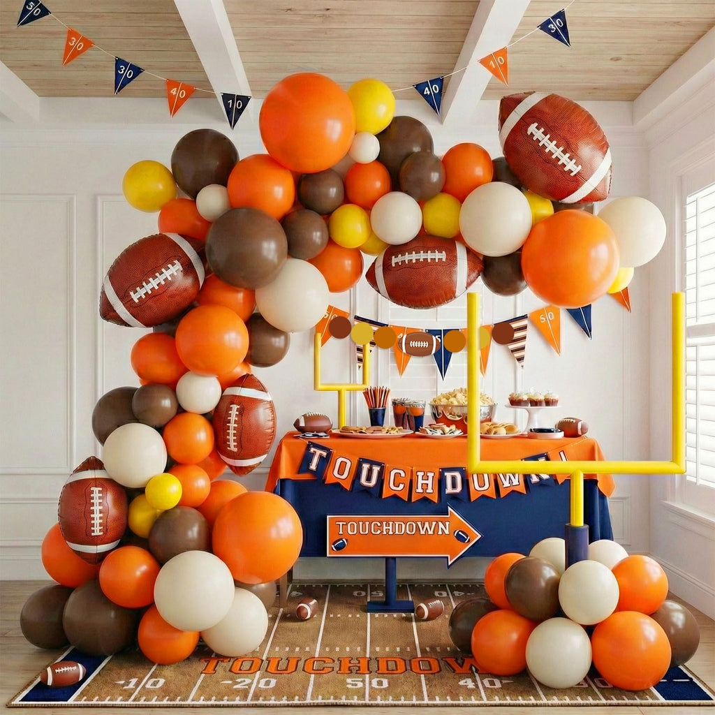 yeewaka Fall Football Season Balloon Arch Kit – 122 Pcs Orange Brown Yellow Decorations with Banner