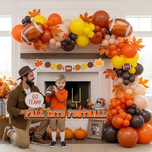 yeewaka Fall Football Season Balloon Arch Kit – 122 Pcs Orange Brown Yellow Decorations with Banner