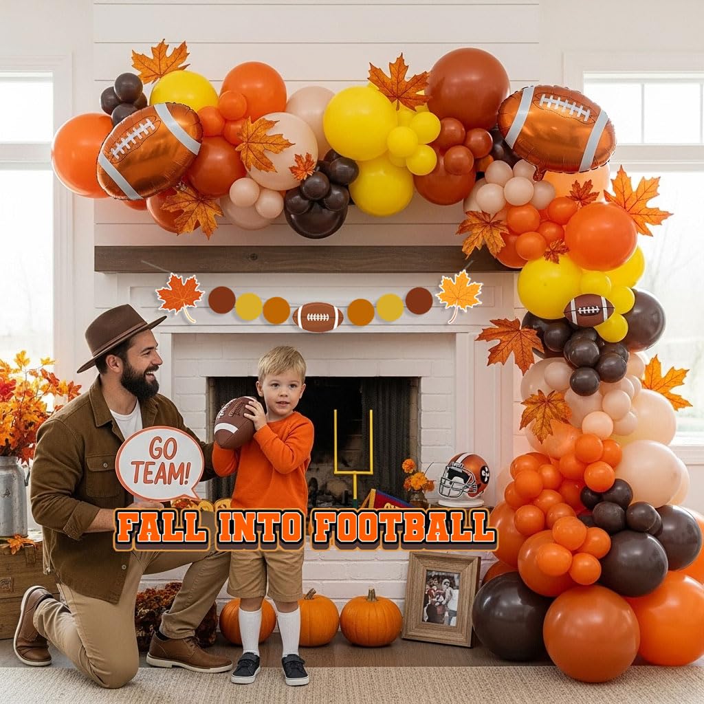 yeewaka Fall Football Season Balloon Arch Kit – 122 Pcs Orange Brown Yellow Decorations with Banner