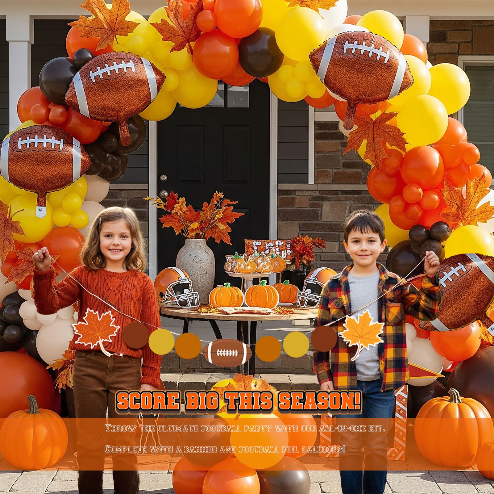 yeewaka Fall Football Season Balloon Arch Kit – 122 Pcs Orange Brown Yellow Decorations with Banner