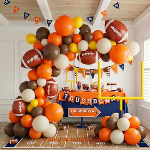 yeewaka Fall Football Season Balloon Arch Kit – 122 Pcs Orange Brown Yellow Decorations with Banner